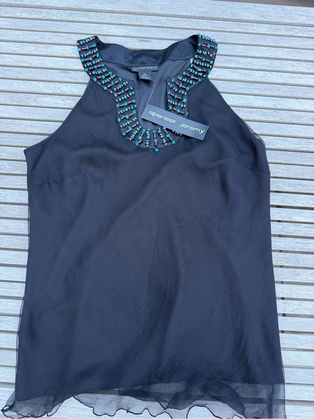 NWT Spenser Jeremy Black Beaded Neckline Sleeveless Top
